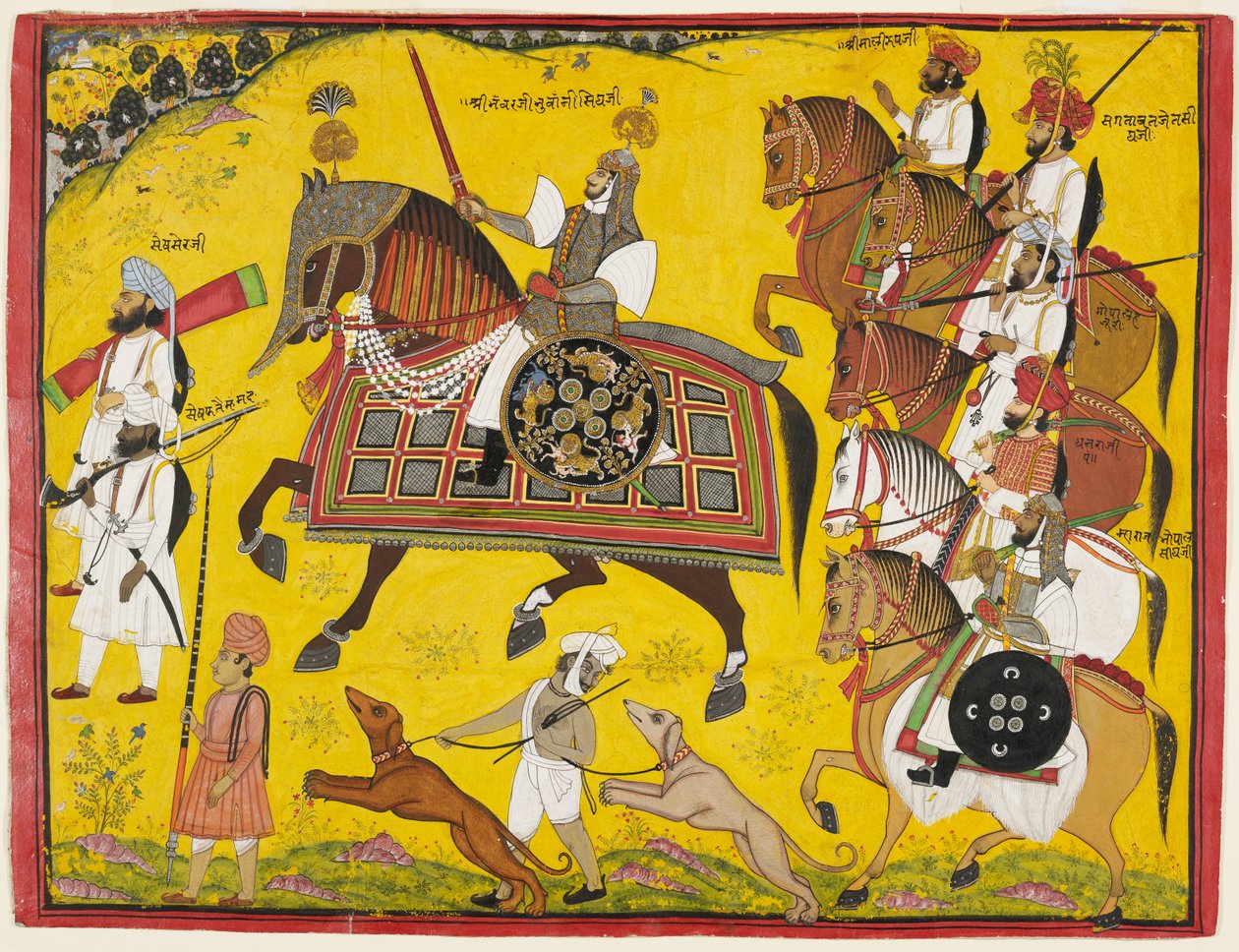 Bhawani Singh szitamaui herceg professzionális portréja, 1855 (guache, ezüst és arany papíron) alkotó: Pyara Singh