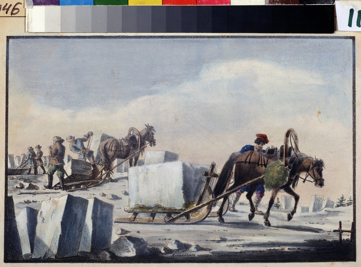Jéghasadás. Pjotr ​​Alekszandrovics Alekszandrov festménye (1794-?). Akvarell és tinta papírra alkotó: Pyotr Alexandrovich Alexandrov