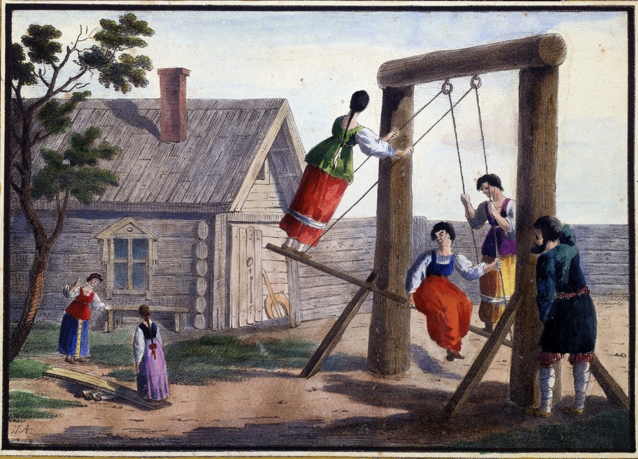 Vidéki mulatságok. Pjotr ​​Alekszandrovics Alekszandrov festménye (1794-?). Akvarell és tinta papírra alkotó: Pyotr Alexandrovich Alexandrov