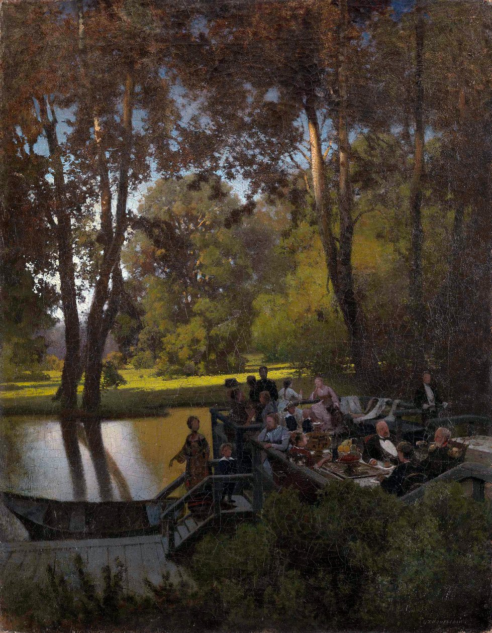 ""Dejeuner au parc"" (Ebéd a parkban) Peinture de Pjotr Alekszandrovics Szuhodolszkij (Soukhodolsky) (1835-1903) Olaj, vászon Mérete 61,5x48 cm Magángyűjtemény alkotó: Pyotr Alexandrovich Sukhodolsky