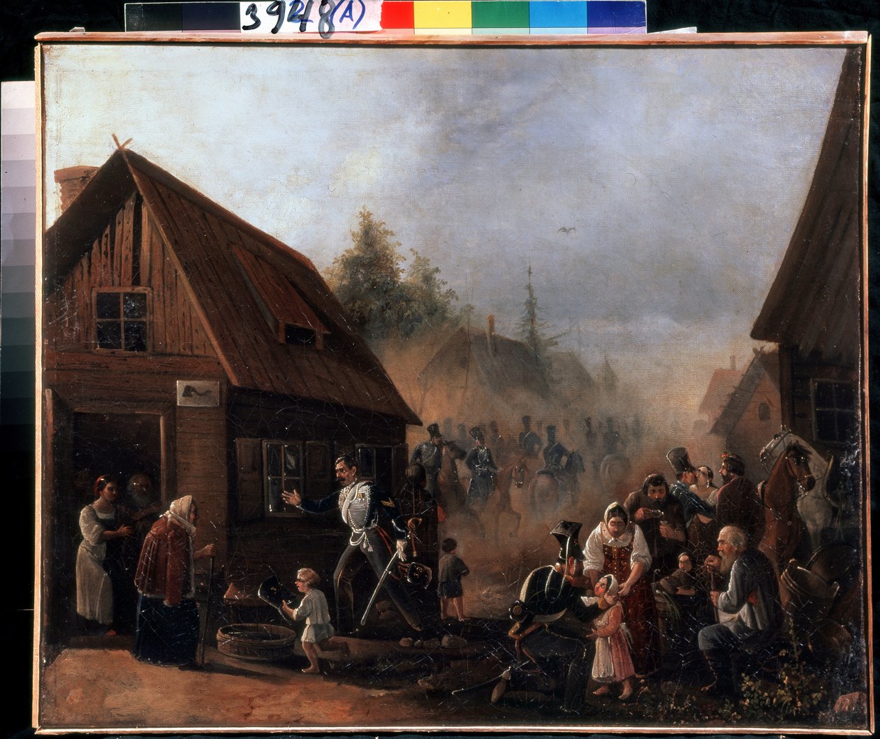 Az 1812-es orosz francia háború színhelye (1812-es orosz francia háború jelenete). Pjotr ​​Iljics Bajkov (1817-?) festménye. Olaj, vászon, 45,3 x 55,5 cm alkotó: Pyotr Baykov
