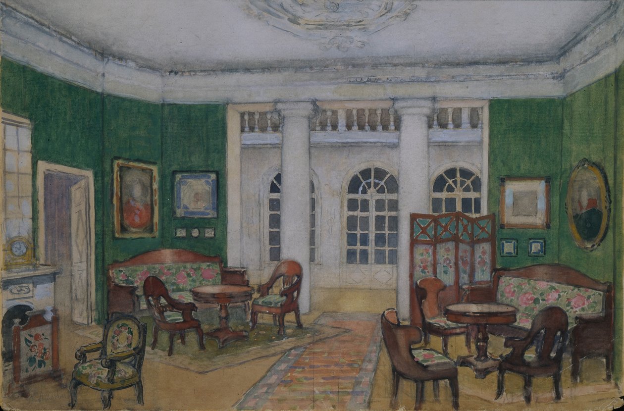P. Csajkovszkij Jevgenyij Onegin című operájának színpadterve, 1900-as évek alkotó: Pyotr Borisovich Lambin