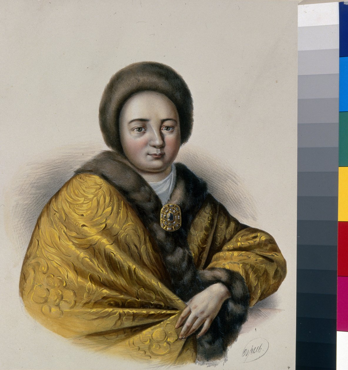 Natalia Naryskina (Narychkina) cárnő (Nathalie Narychkine) (1651-1694), I. Alekszisz orosz cár (1629-1676) felesége portréja. Pjotr ​​Fjodorovics Borel (1829-1898) munkája, litográfia, 1860 körül. Orosz művészet alkotó: Pyotr Fyodorovich Borel