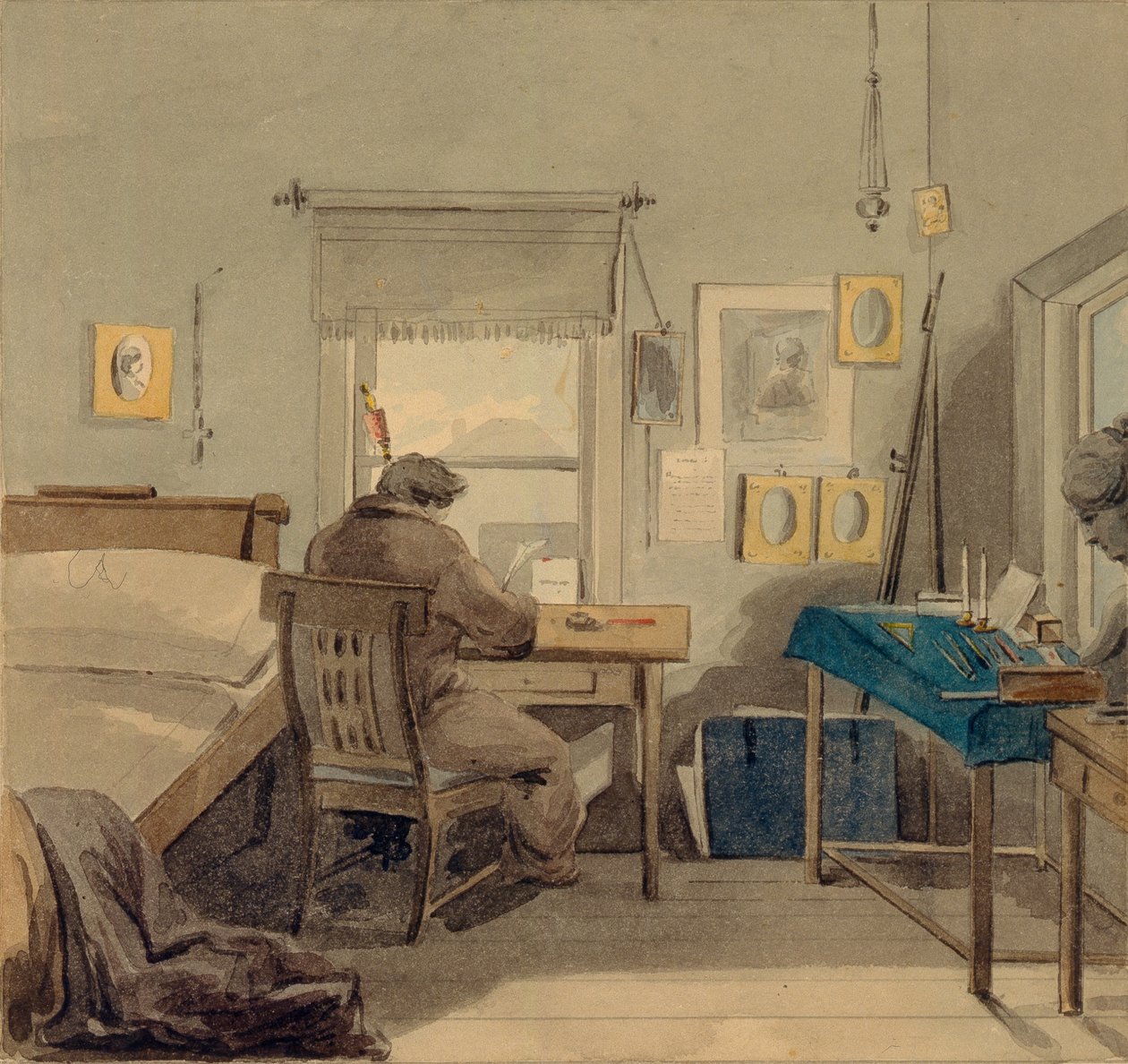 Munkában. A Pavel Nashchokin-házban, 1824 alkotó: Pyotr Fyodorovich Sokolov