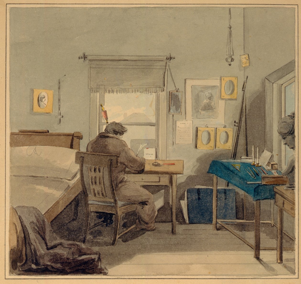 Munkában. A Pavel Nashchokin-házban, 1824 alkotó: Pyotr Fyodorovich Sokolov