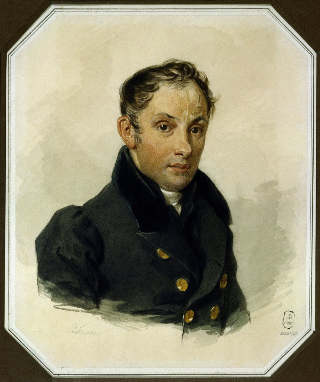 Vaszilij Zsukovszkij (1783-1852) költő portréja (Vaszilij Zsukovszkij) - Pjotr ​​Fjodorovics Szokolov (1791-1848) akvarell papíron (17x14 cm), 1820 körül - A. Puskin Emlékmúzeum, Szentpétervár (Oroszország) alkotó: Pyotr Fyodorovich Sokolov