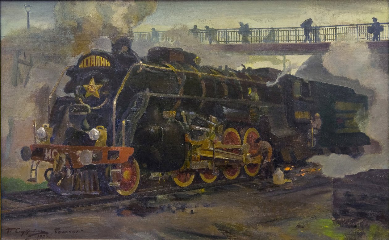 IS20 mozdony par Szmukrovics, Pjotr Jozifovics (1878-1942). Olaj, vászon, mérete: 55x89 alkotó: Pyotr Iosifovich Smukrovich
