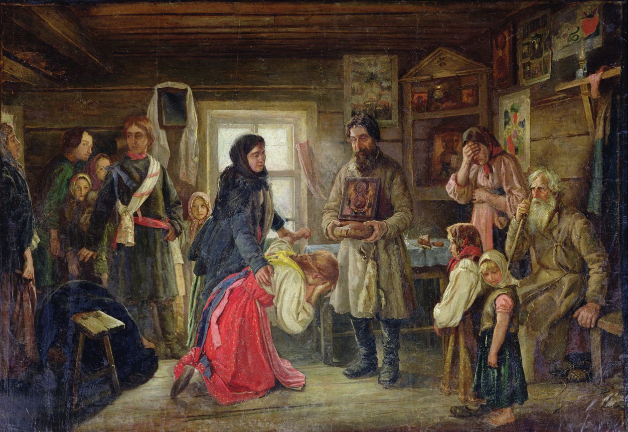 Házasság előtt, 1900 körül (olaj, vászon) alkotó: Pyotr Ivanovich Tselebrovski