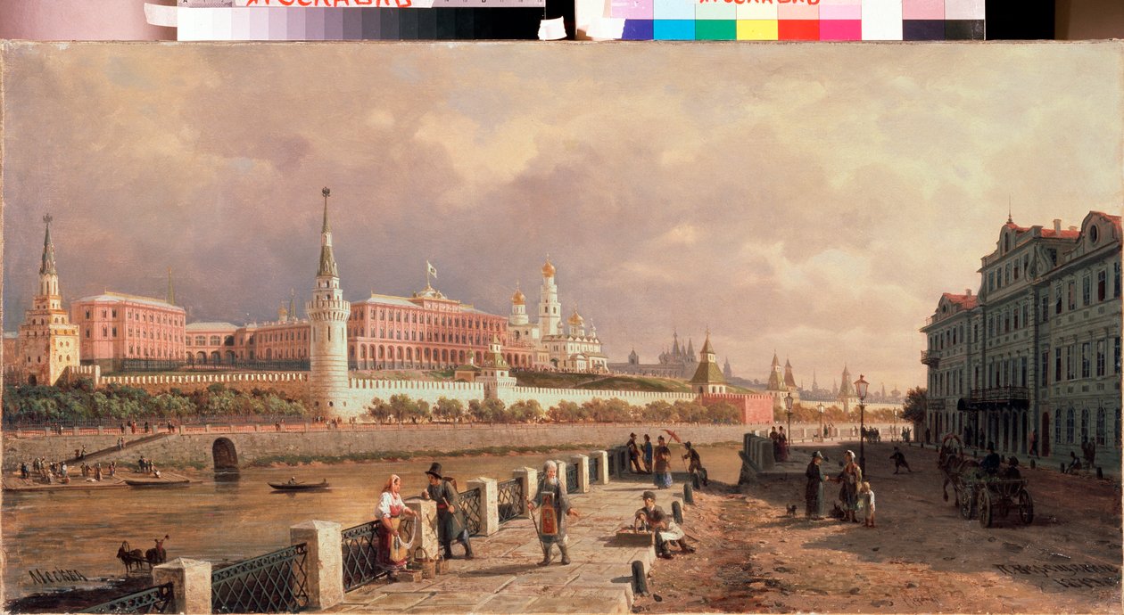 Kilátás a Kremlre a moszkvai Sophia rakpartról - Pjotr ​​Petrovics Verescsagin (Pjotr ​​Verescsagin) festménye (1836-1886), olaj, vászon alkotó: Pjotr ​​​​Petrowitsch Wereschtschagin