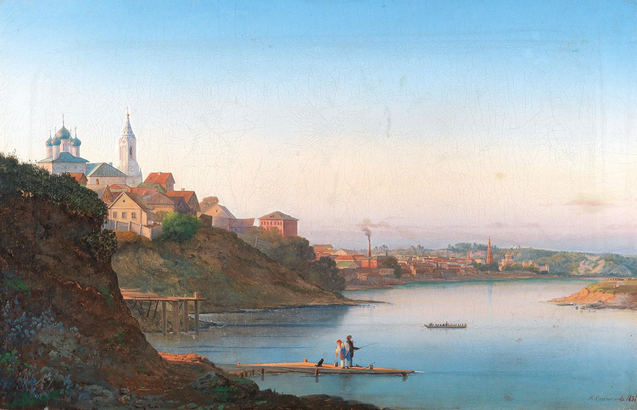 A moszkvai Krutitsy-i Dormition templom a háttérben a Szimonov-kolostorral, 1858. alkotó: Pyotr Sergeevich Stepanov