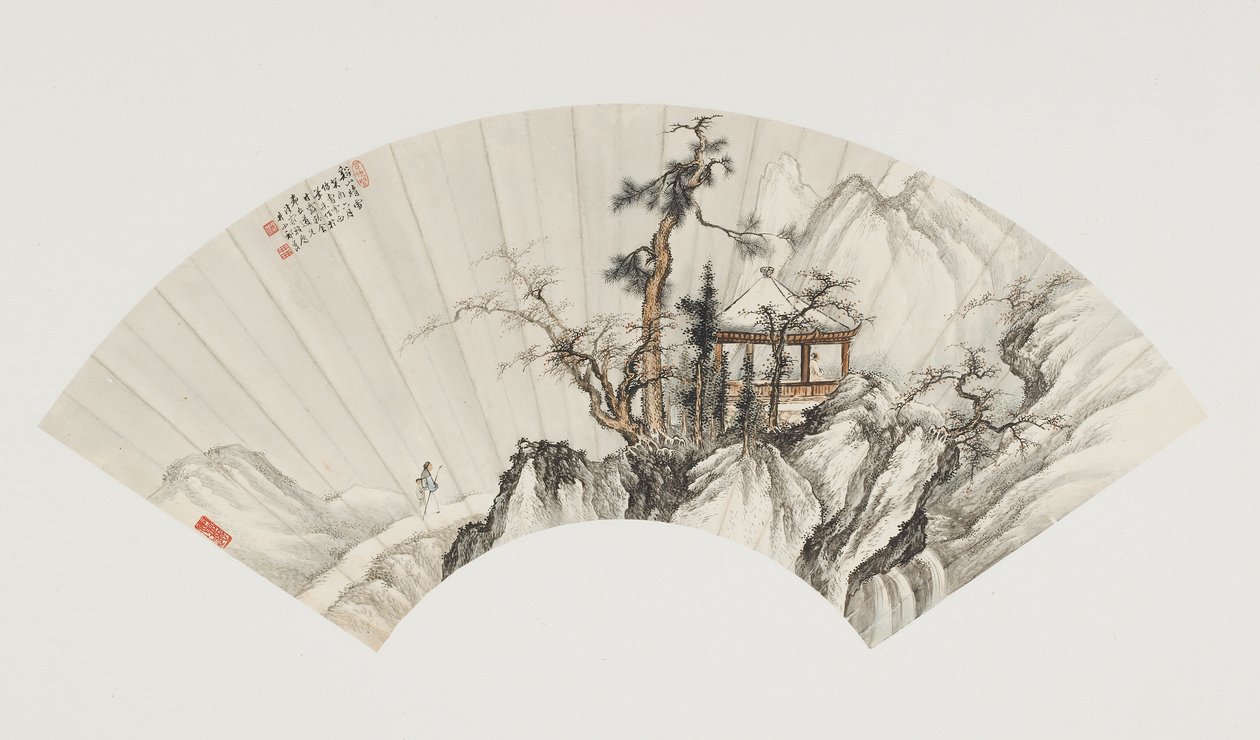 Pavilon in the Winter Mountains, Kína, Modern időszak, 1933 (tinta és színes papíron) alkotó: Qi Kun