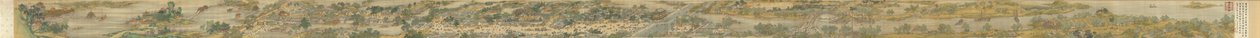 A folyó mentén a Qingming fesztivál ideje alatt, Qing Court verzió, kézi tekercs, 1736 (tinta és szín selyemen) alkotó: Qing Dynasty Chinese School
