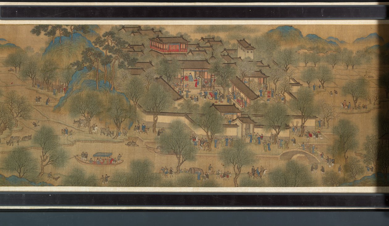 Tavaszi Fesztivál a folyón (részlet), kézi tekercs alkotó: Qing Dynasty Chinese School