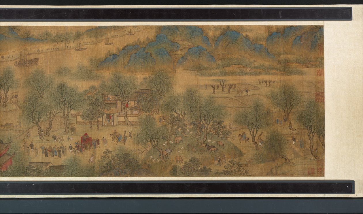 Tavaszi Fesztivál a folyón (részlet), kézi tekercs alkotó: Qing Dynasty Chinese School