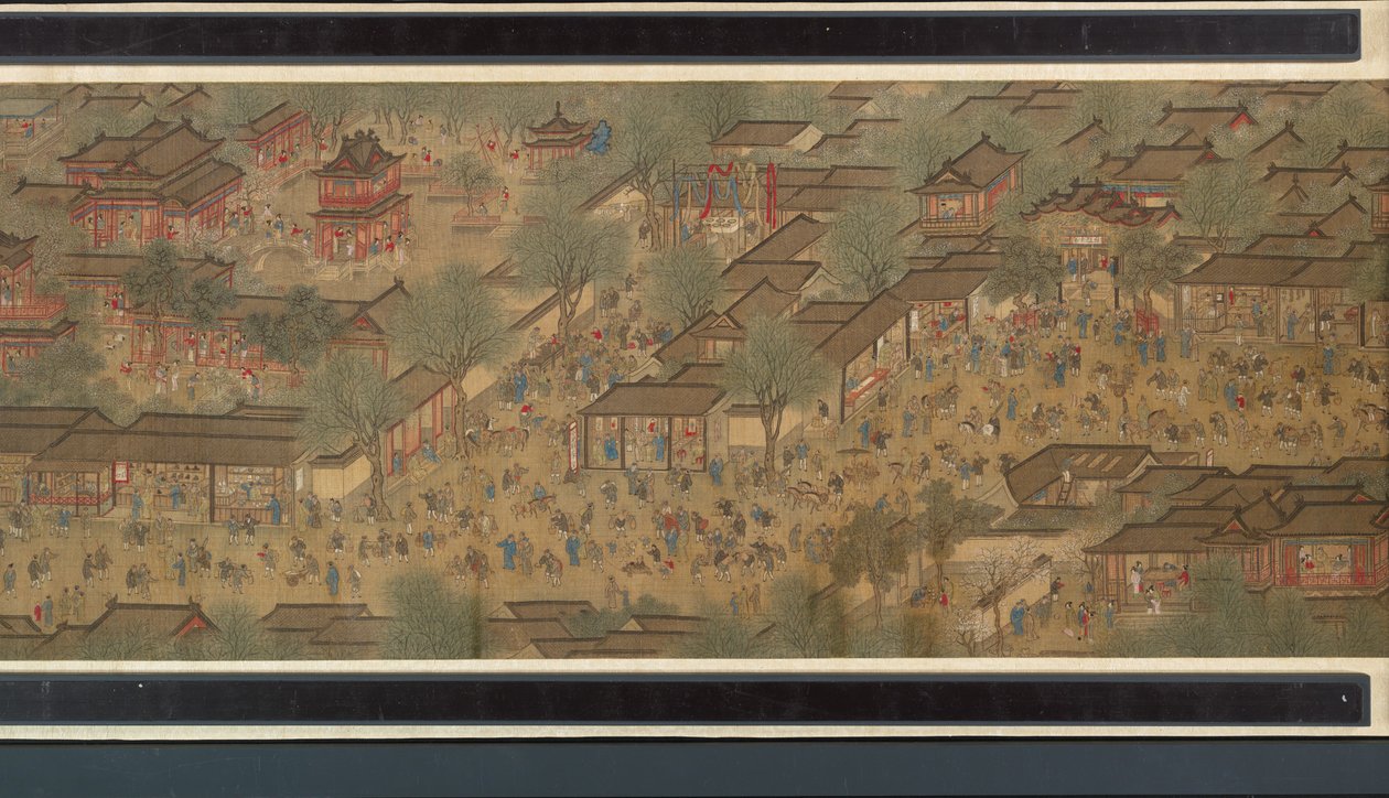 Tavaszi Fesztivál a folyón (részlet), kézi tekercs alkotó: Qing Dynasty Chinese School