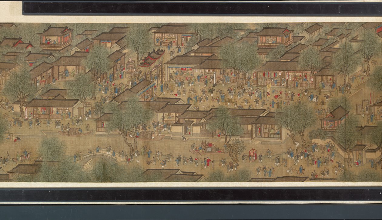 Tavaszi Fesztivál a folyón (részlet), kézi tekercs alkotó: Qing Dynasty Chinese School