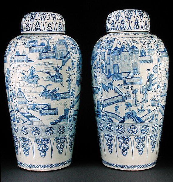 Egy pár kék-fehér katonaváza, 1700 körül (porcelán) alkotó: Qing Dynasty Chinese School