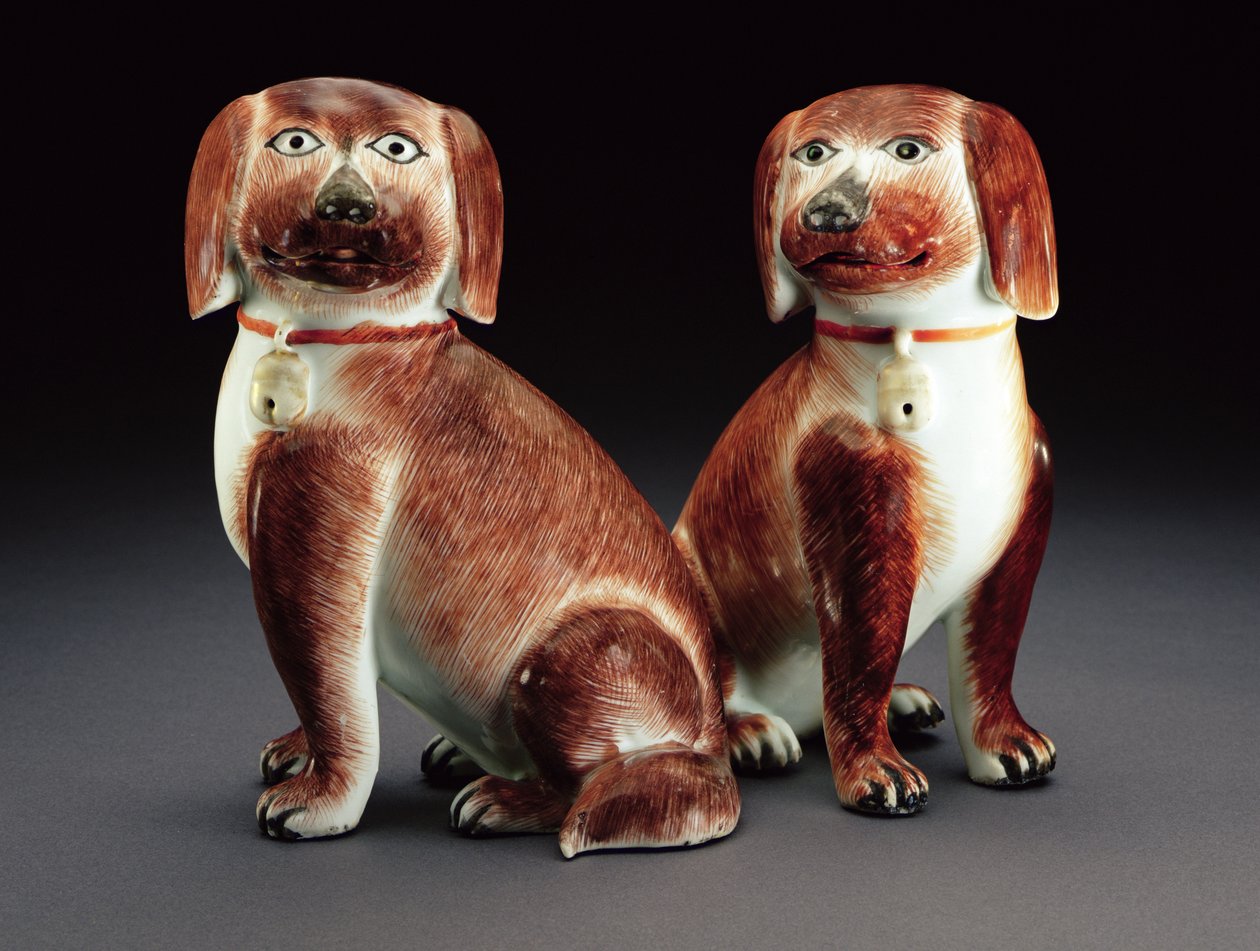 Egy pár ülő spániel, 1760 körül (porcelán) alkotó: Qing Dynasty Chinese School