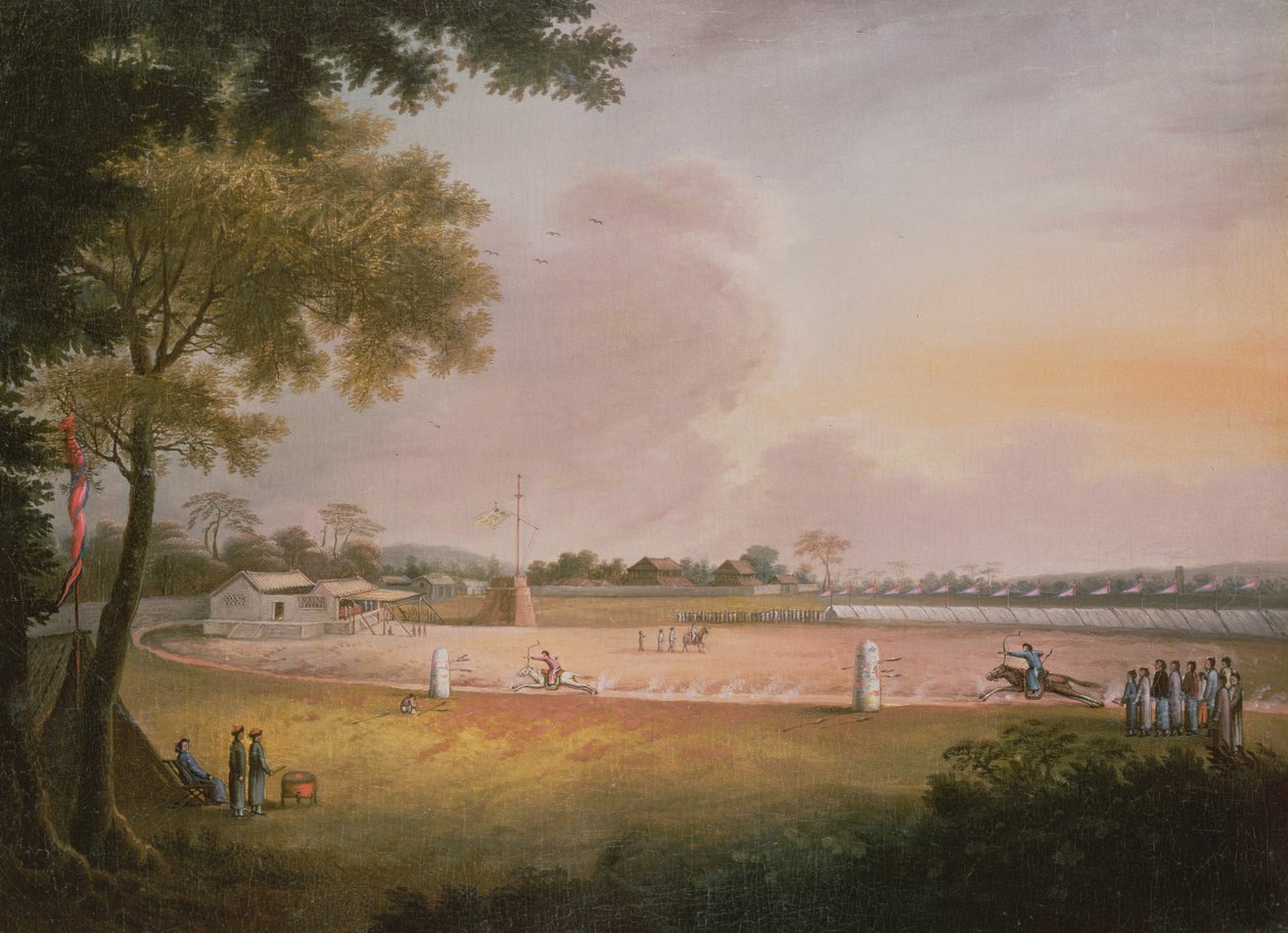 Lovasíjász torna egy katonai táborban, 1850 körül alkotó: Qing Dynasty Chinese School