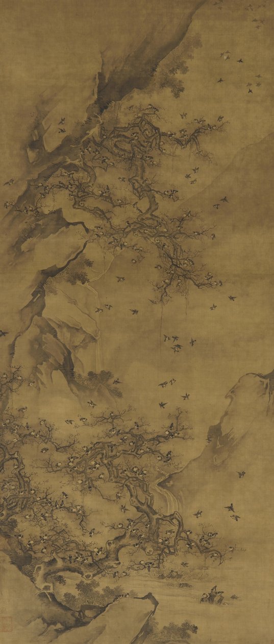 Madarak ácsorognak egy szikla mellett, 17.-18. század vége alkotó: Qing Dynasty Chinese School