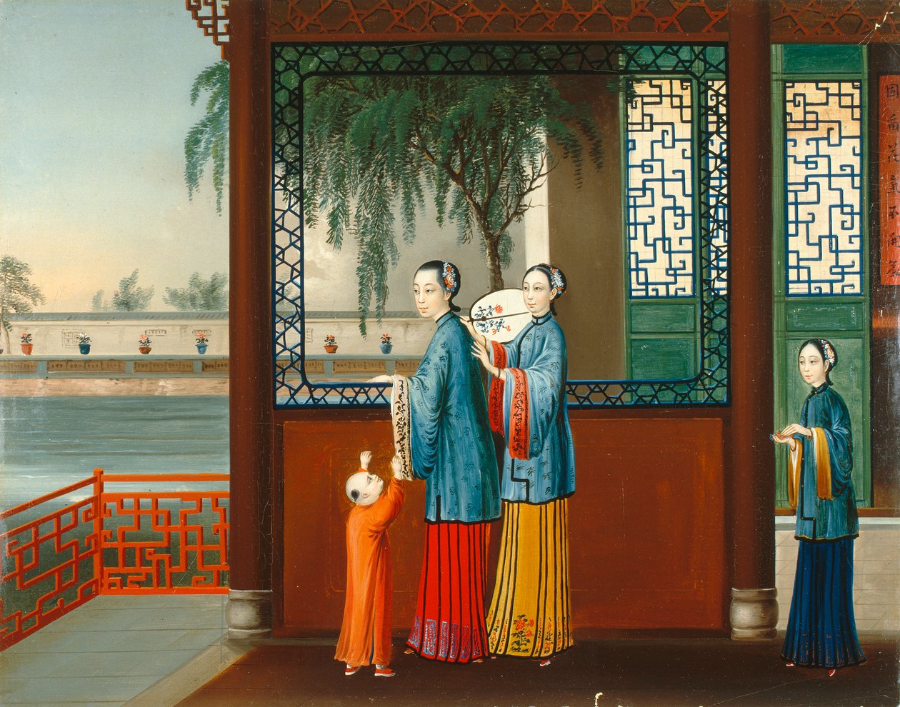 Háztartási enteriőr, 1800 körül (olaj, vászon) alkotó: Qing Dynasty Chinese School