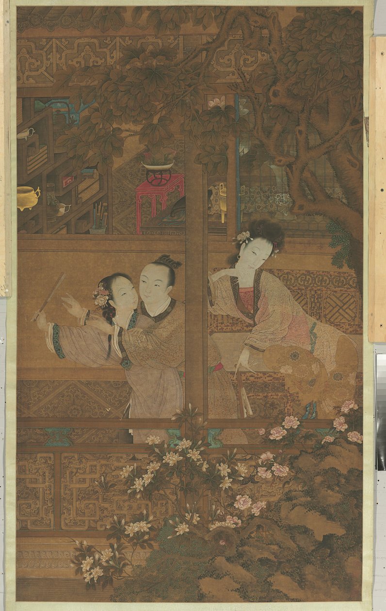 Álom a Vörös Kamráról (selyemen lógó tekercs, tinta és szín) alkotó: Qing Dynasty Chinese School
