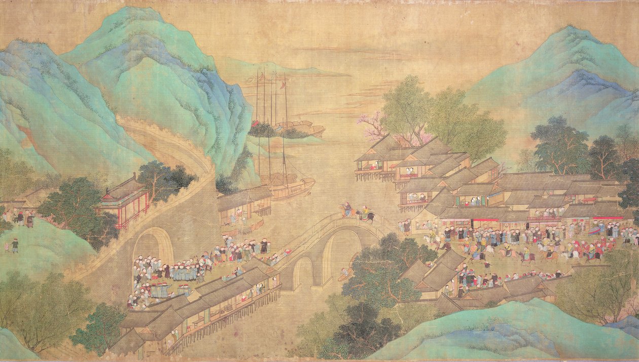 Kang Shi császár körútja Kiang-Hanban 1699-ben, Chaio Ping Chen (1661-1722) után (tinta és szín selyemhátú papíron) alkotó: Qing Dynasty Chinese School