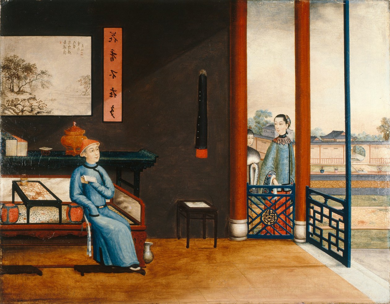 Olvasó úriember az ágyon, 1800 körül (olaj, vászon) alkotó: Qing Dynasty Chinese School