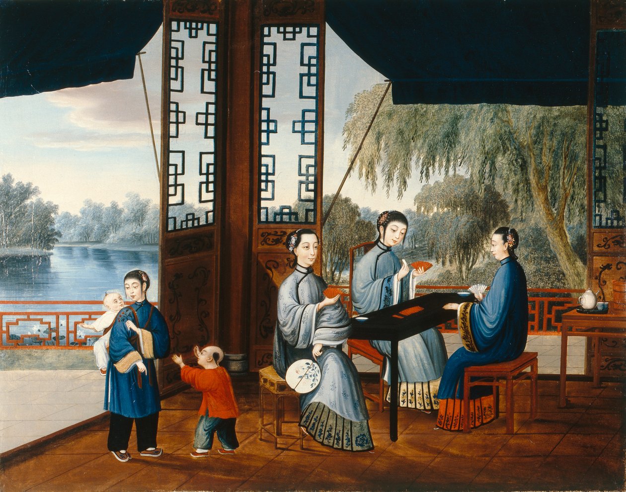 Hölgyek kártyáznak, 1800 körül (olaj, vászon) alkotó: Qing Dynasty Chinese School