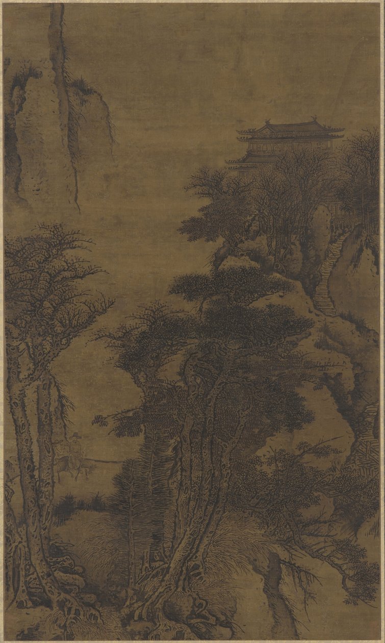 Táj a templommal és az utazókkal alkotó: Qing Dynasty Chinese School
