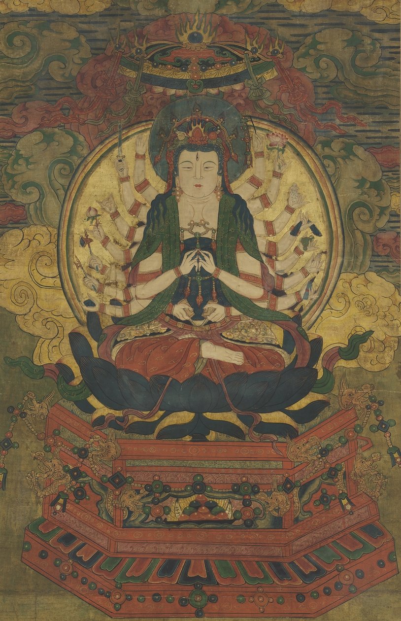 Ezerkarú guanyin (tinta, szín és arany selyemen) alkotó: Qing Dynasty Chinese School