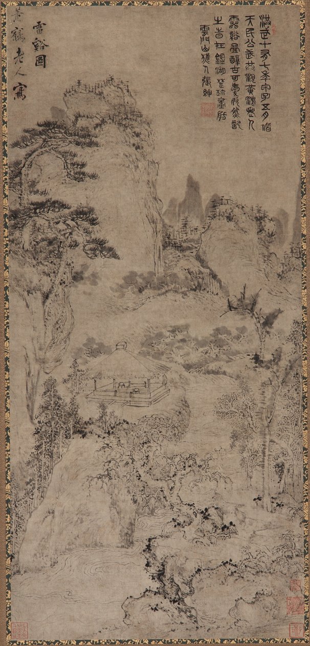 Thunder Creek (tinta szürke papíron) alkotó: Qing Dynasty Chinese School