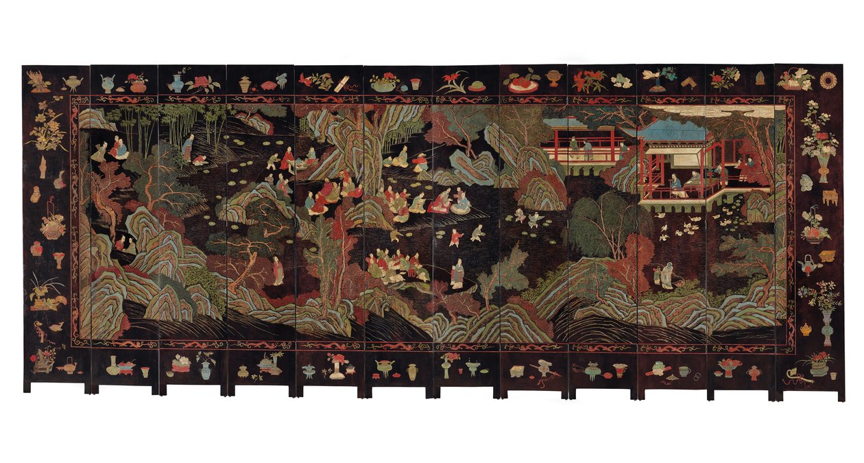Tizenkétszeres coromandel paraván, 18. század alkotó: Qing Dynasty Chinese School
