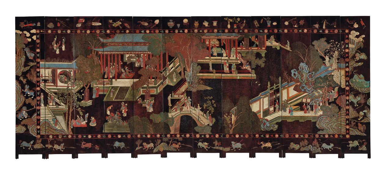 Tizenkétszeres coromandel paraván, 18. század alkotó: Qing Dynasty Chinese School