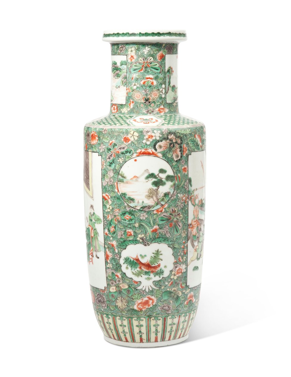 Egy famille verte "A három királyság romantikája" Rouleau váza (kerámia) alkotó: Qing Dynasty   Kangxi Period Chinese School