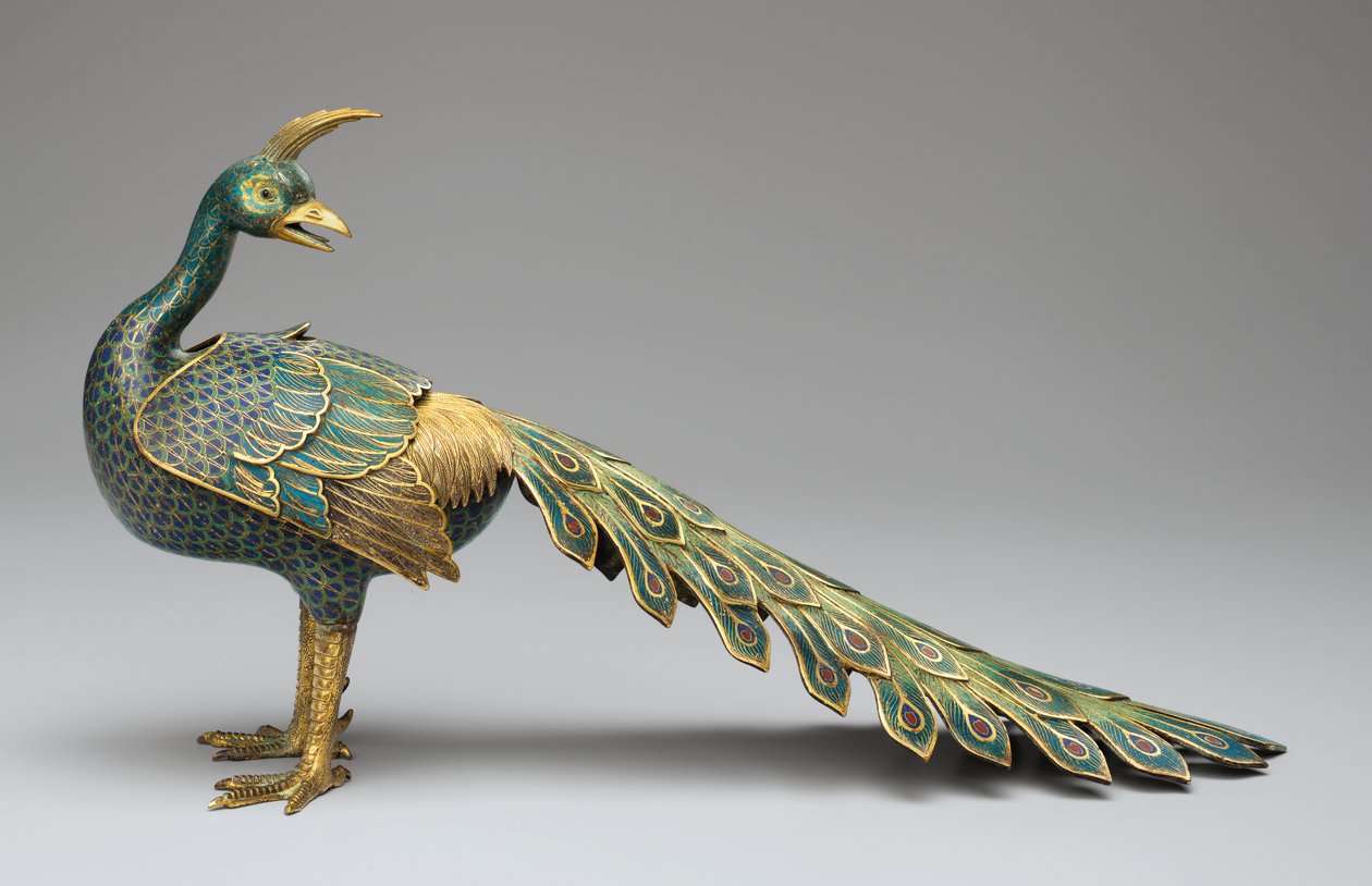 Cloisonne páva alakú füstölő alkotó: Qing Dynasty   Qianlong Period Chinese