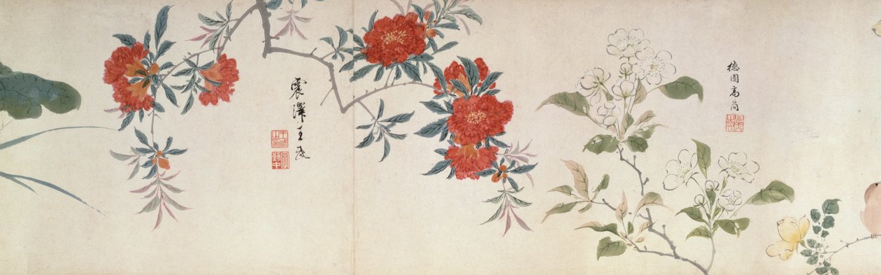 Virágok, kézi tekercs (tinta és színes papíron) alkotó: Qing Dynasty Chinese School