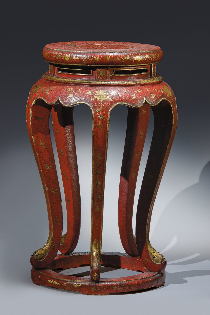 Jardinière (pirosra lakkozott, arany, barna és zöld részletekkel) alkotó: Qing Dynasty Chinese School