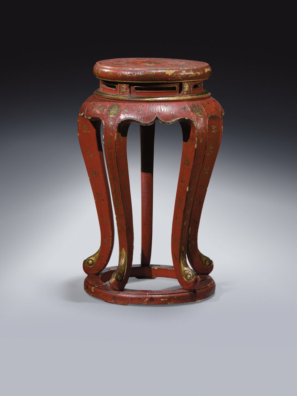 Jardinière (pirosra lakkozott, arany, barna és zöld részletekkel) alkotó: Qing Dynasty Chinese School