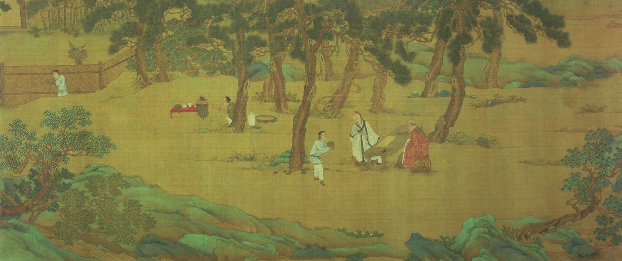 Zhao Mengfu megírja a Szív-szútrát teáért cserébe alkotó: Qiu Ying
