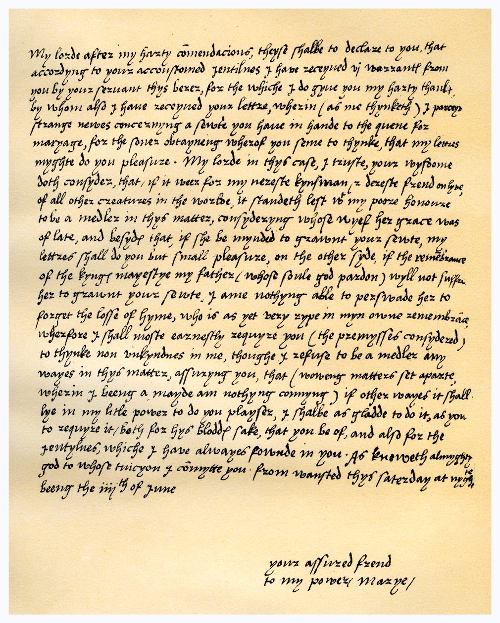I. Mária királynő levele Lord Seymour of Sudeley-hez, 1547. június 4-én. alkotó: Queen Mary I