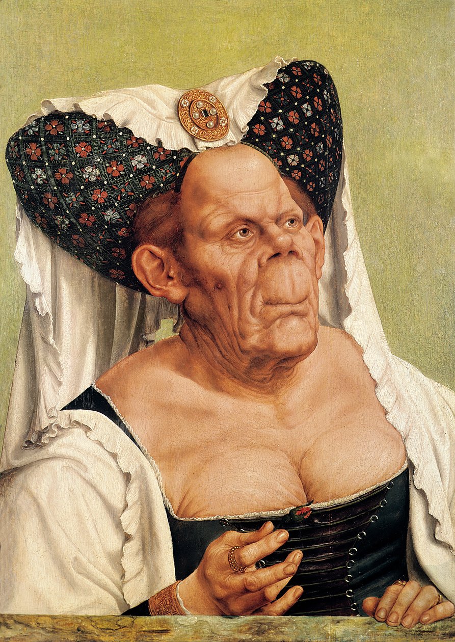 Egy groteszk öregasszony, valószínűleg Margit tiroli hercegnő, 1525-30 körül alkotó: Quentin Massys or Metsys