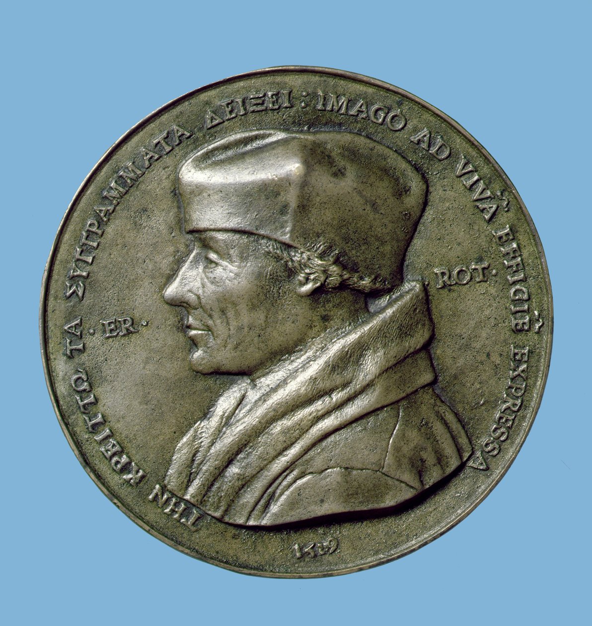 Erasmus (14656-1530) portrémedalion 1519 (bronz) (előlap) alkotó: Quentin Massys or Metsys