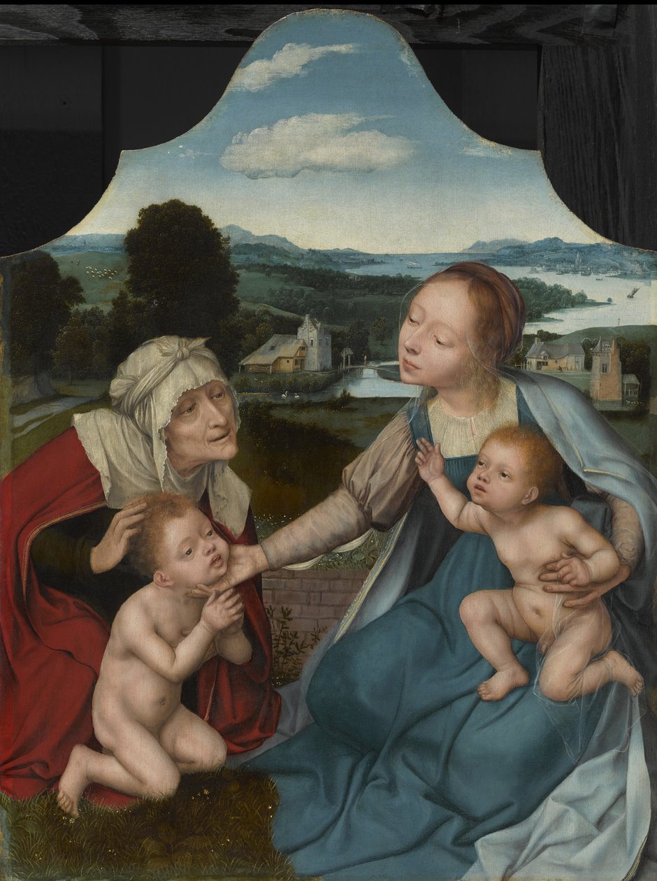 Szűz és gyermek Szent Erzsébettel és Keresztelő Jánossal, 1520-25 körül alkotó: Quentin Massys or Metsys