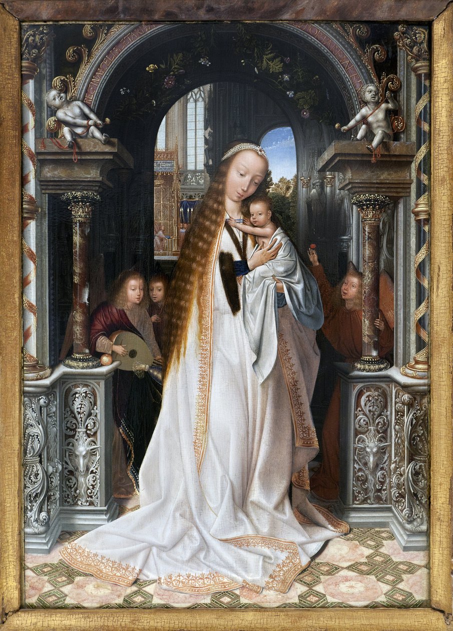 A Szűz és a Gyermek angyalokkal körülvéve, Quentin Metsys (1466-1530) festménye, Photography, KIM Youngtae, Lyon, Musee des Beaux Arts de Lyon. alkotó: Quentin Metsys