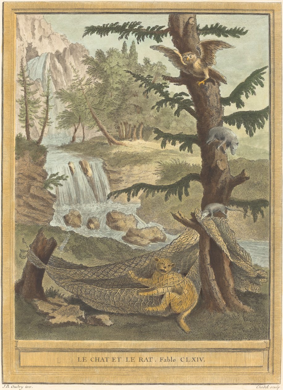 Le chat et le rat (A macska és a patkány) alkotó: Quentin Pierre Chedel after Jean Baptiste Oudry