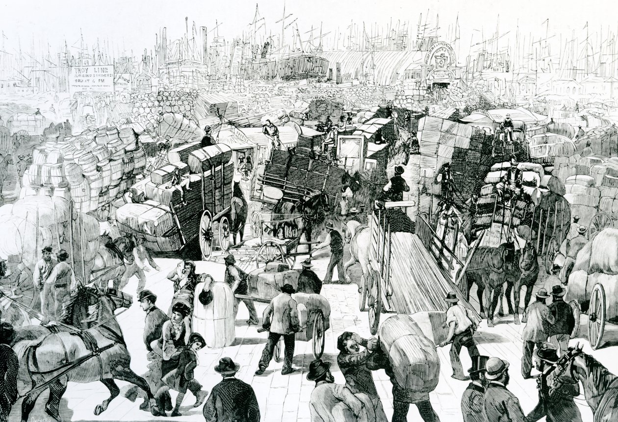Kilátás a West Street-ről a Mercantile Activity New York-i kikötőjében, 1880 körül alkotó: Quevero
