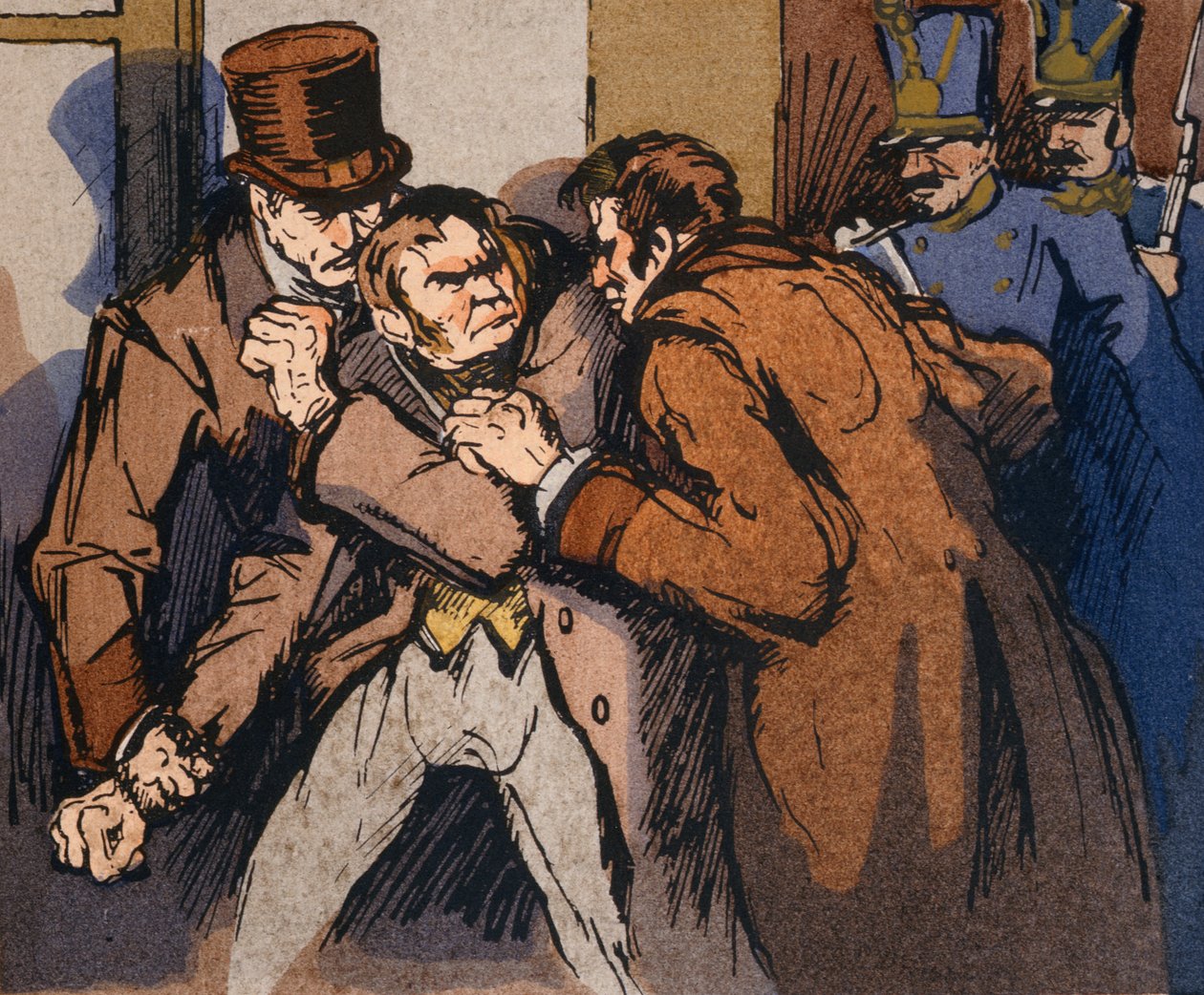 „Vautrin letartóztatása”, illusztráció a „Splendeurs et Miseres des Courtisanes” című művéhez, Honore de Balzac, 1922 alkotó: Quint