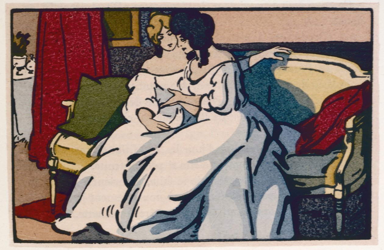 Langeais hercegnő meglátogatja de Beauseant vicomtesset, illusztráció Honore de Balzac Le Pere Goriot című művéből, 1922-ben alkotó: Quint