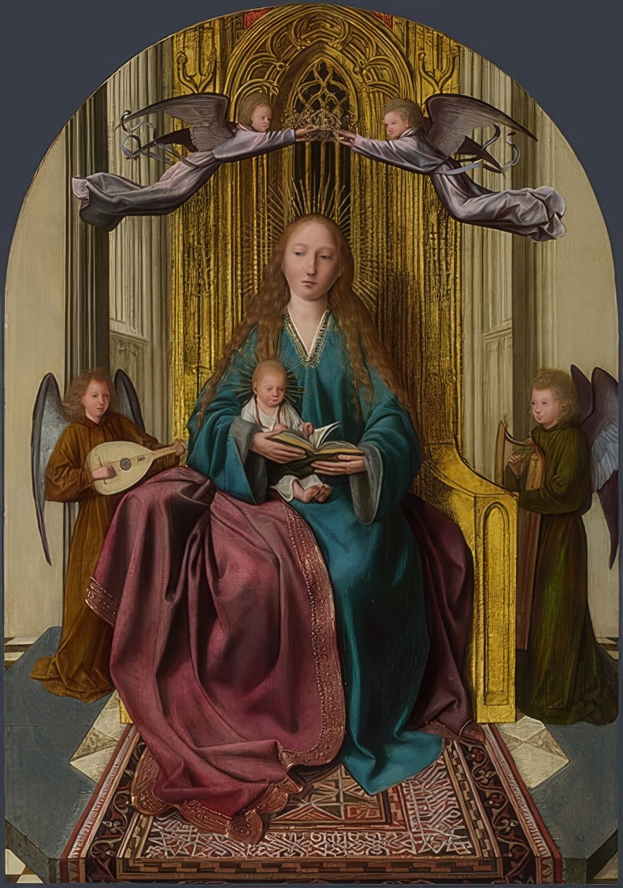 Madonna gyermekkel és négy angyallal trónolt. 1506-09 körül alkotó: Quinten Massys